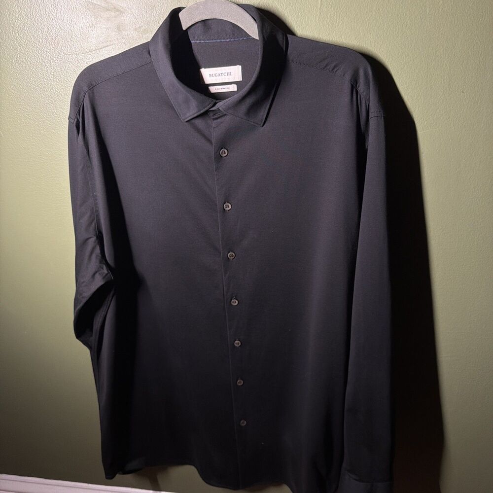 Bugatchi 8-Way Stretch OoohCotton Size XL Black Long Sleeve Shirt